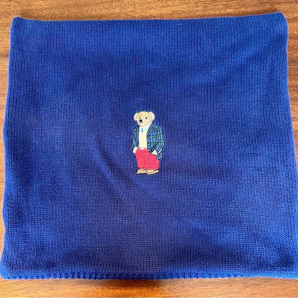 Polo Ralph Lauren Cable Knit Throw Pillow Case Polo Bear Blue NWOT